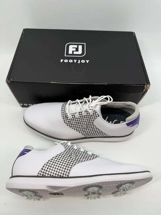 Footjoy Myjoys Traditions Series Golf Shoes Womens White Houndstooth 8.5 Medium