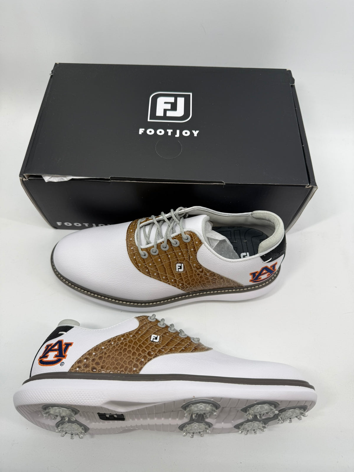 Footjoy Myjoys Traditions Golf Shoes Custom White White Tan Auburn UA 7 Medium