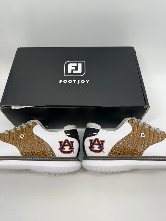 Footjoy Myjoys Traditions Golf Shoes Custom White White Tan Auburn UA 7 Medium