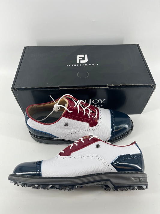 Footjoy Myjoys Premiere Series Tarlow Golf Shoes White Red Blue 10 M Patent