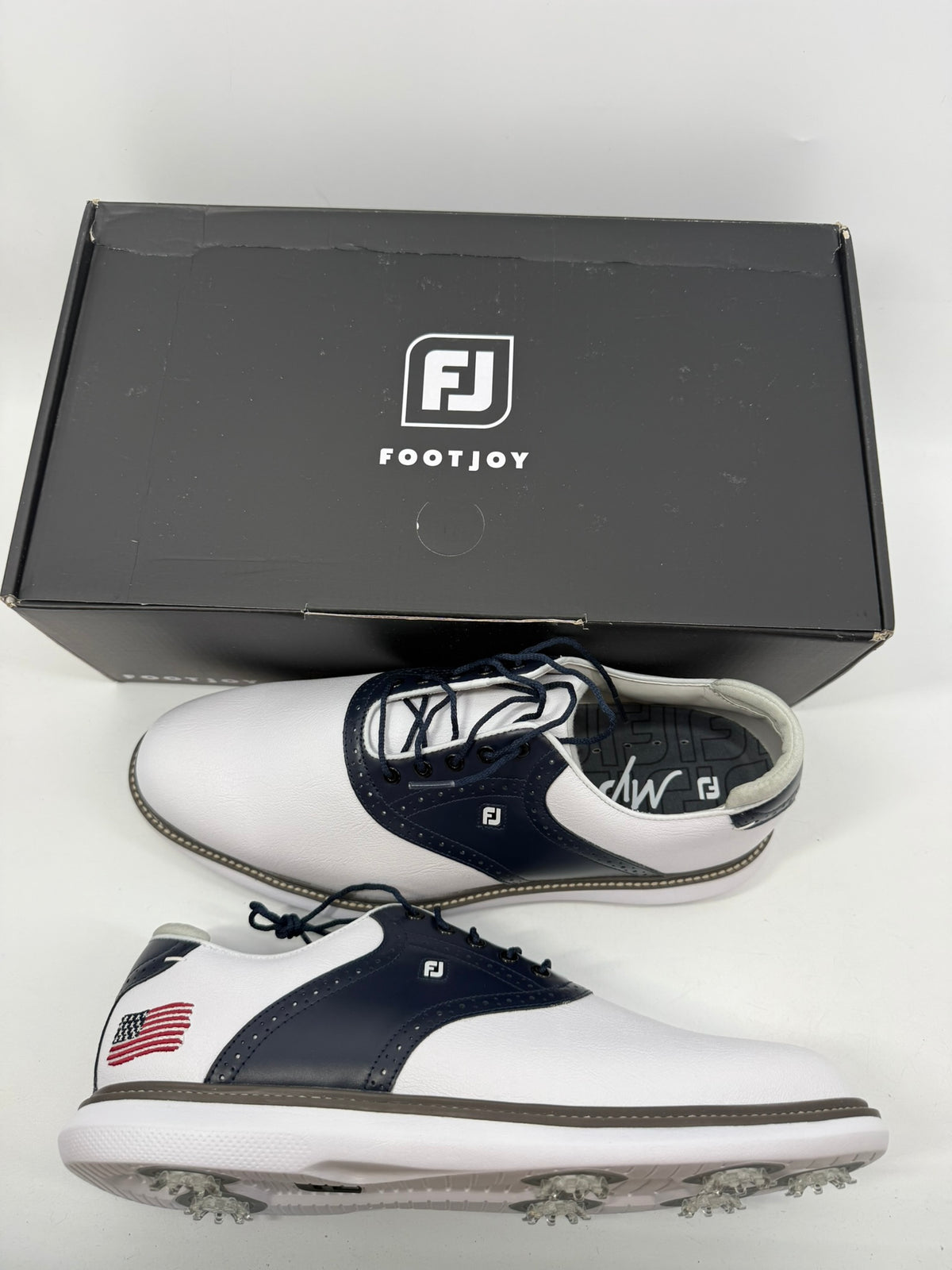 Footjoy Myjoys Traditions Golf Shoes Custom White Navy USA Flag 12 Extra-Wide