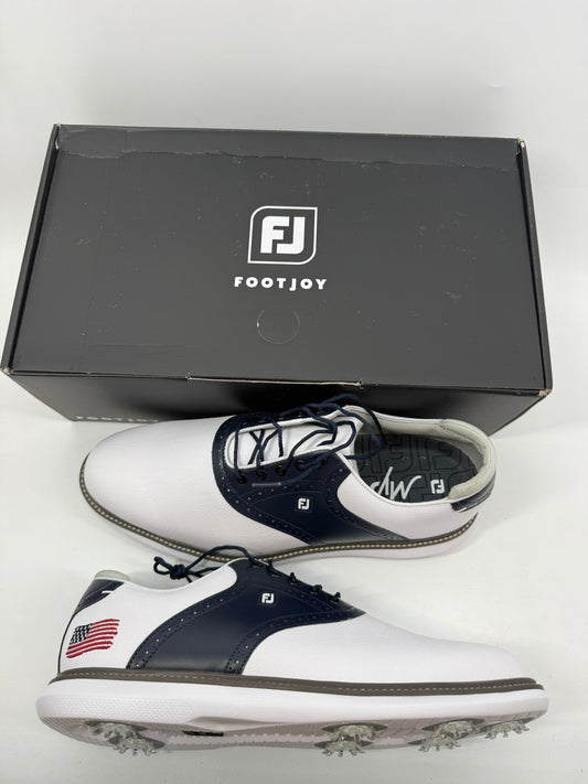 Footjoy Myjoys Traditions Golf Shoes Custom White Navy USA Flag 12 Extra-Wide