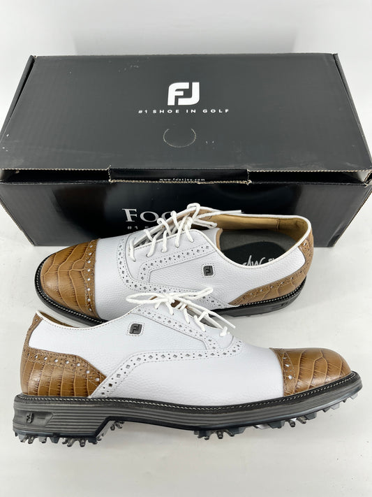 Footjoy Myjoys Premiere Series Tarlow Golf Shoes White Brown 7.5 Narrow Custom