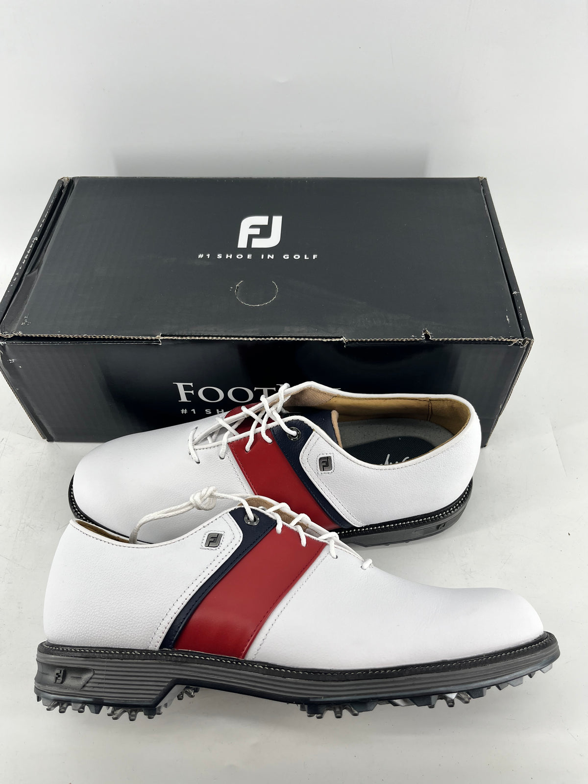 Footjoy Myjoys Premiere Series Packard Golf Shoes White Red Blue 9.5 M Custom