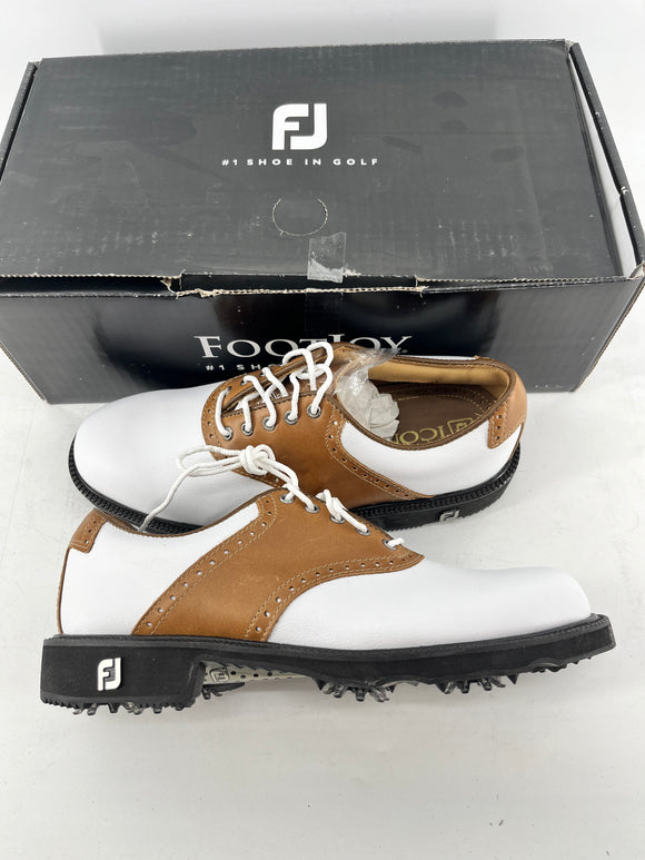 Footjoy Myjoys Premiere Icon Traditional Golf Shoes Custom White Brown 5.5 N