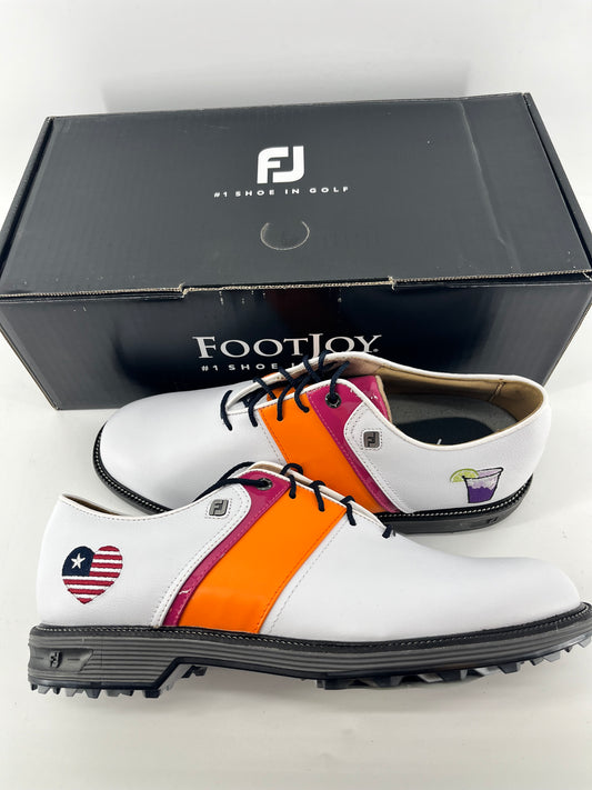 Footjoy Myjoys Premiere Series Packard Spikeless Golf Shoes White Orange Pink 9