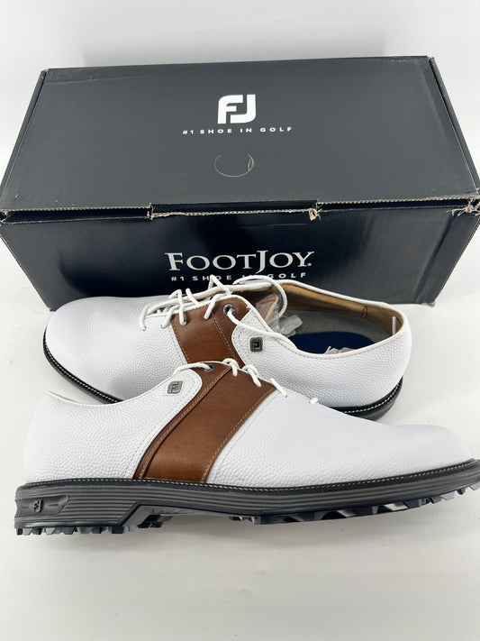 Footjoy Myjoys Premiere Series Packard Spikeless Golf Shoes White Brown 10.5 M