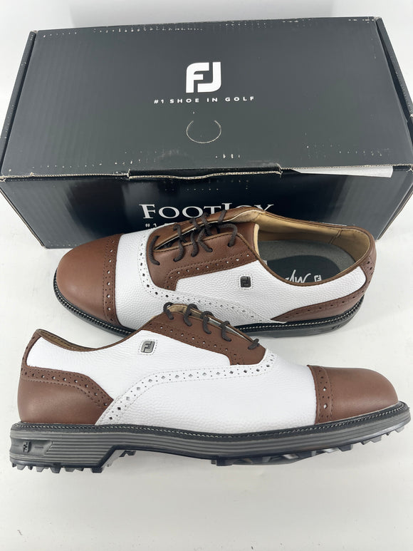 Footjoy Myjoys Premiere Series Tarlow Spikeless Golf Shoes White Brown 9 Wide