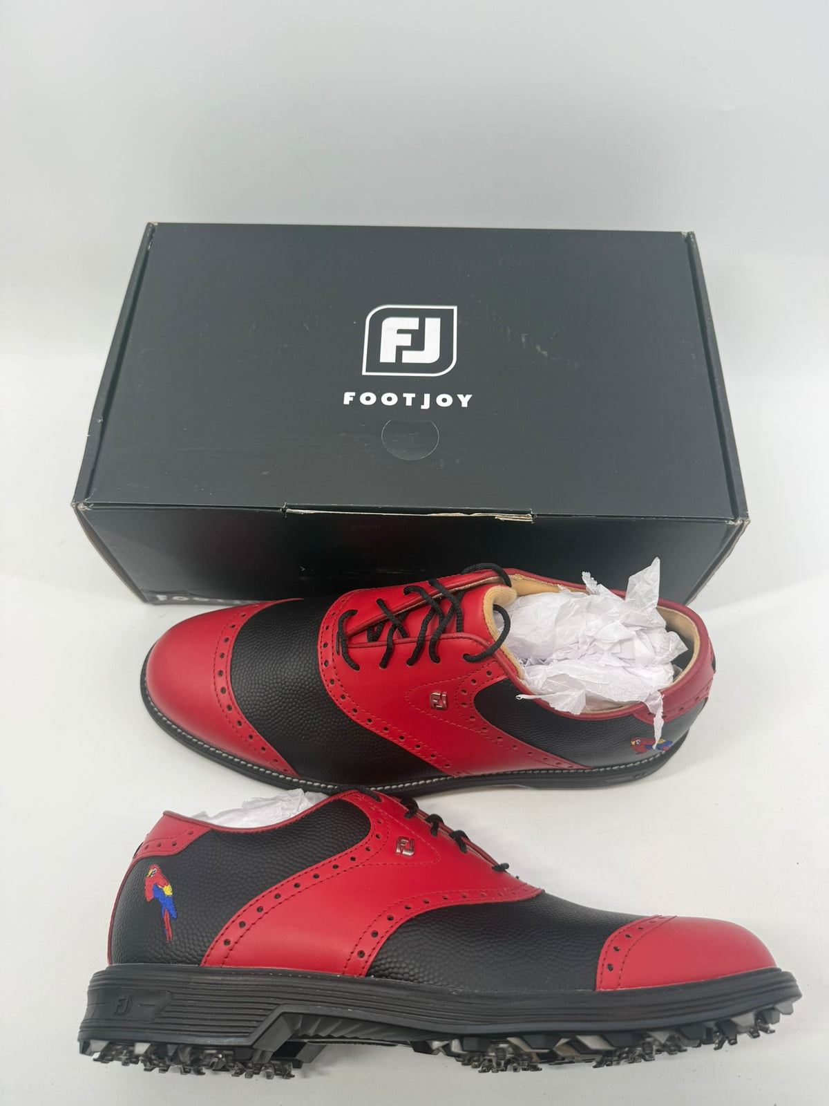Footjoy Myjoys Premiere Series Wilcox Golf Shoes Custom Black Red Parrot 10.5 M