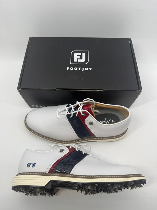 Footjoy Myjoys Premiere Custom Packard Golf Shoes CG White Blue 9 Medium