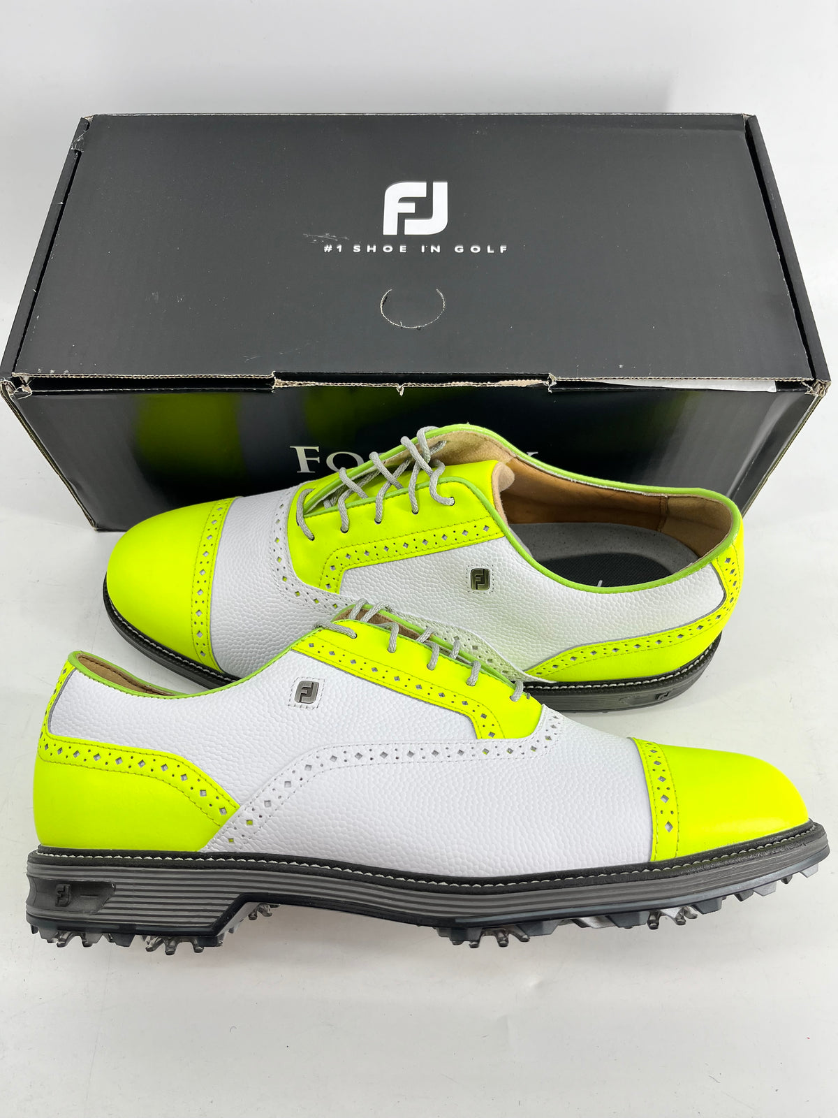 Footjoy Myjoys Premiere Series Tarlow Golf Shoes White Lime Green 11.5 Wide