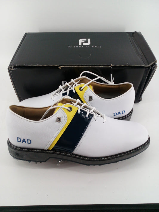 Footjoy Myjoys Premiere Series Packard Golf Shoes Pebble White Custom DAD 10 M