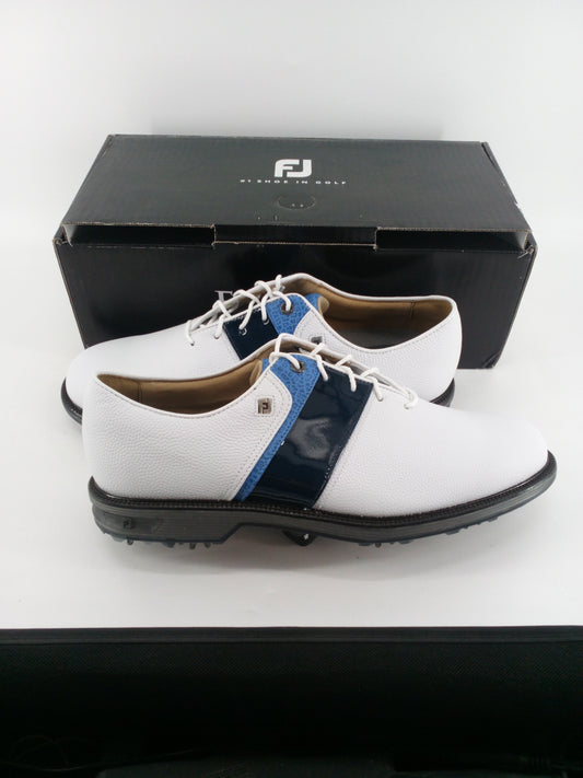 Footjoy Myjoys Premiere Series Packard Pebble Golf Shoes White Blue Patent 12 M
