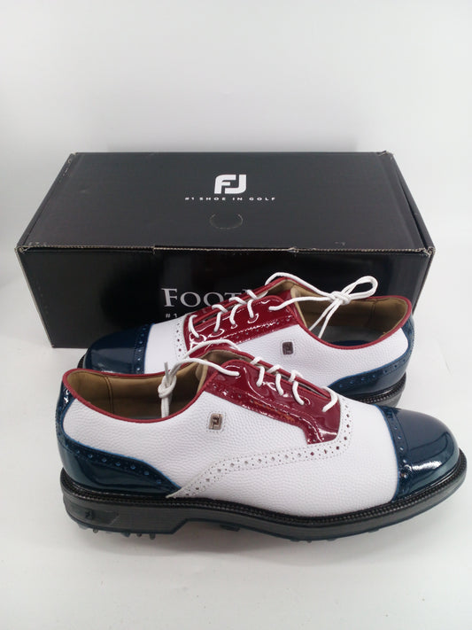 Footjoy Myjoys Premiere Series Tarlow Golf Shoes White Red Blue 10 W Custom