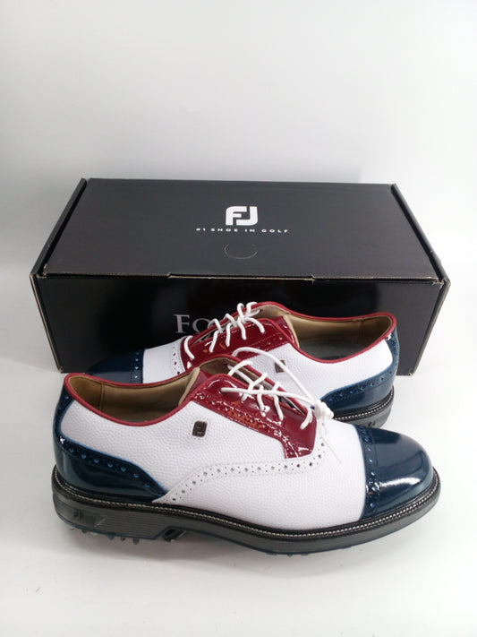 Footjoy Myjoys Premiere Series Tarlow Golf Shoes White Red Blue Patent 8 Medium