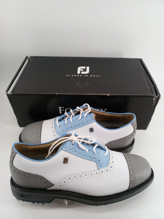Footjoy Myjoys Premiere Series Tarlow Golf Shoes White Gray Blue 7 XW