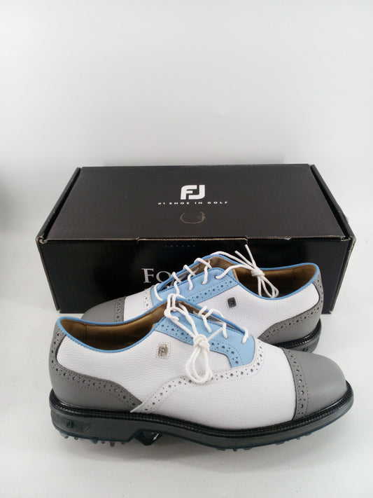 Footjoy Myjoys Premiere Series Tarlow Golf Shoes White Gray Blue 7.5 Extra Wide