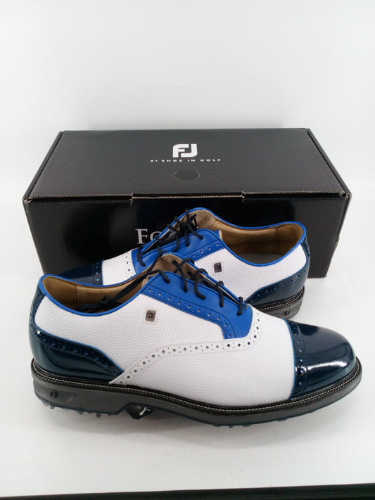 Footjoy Myjoys Premiere Series Tarlow Golf Shoes White Blue Patent 10.5 Wide
