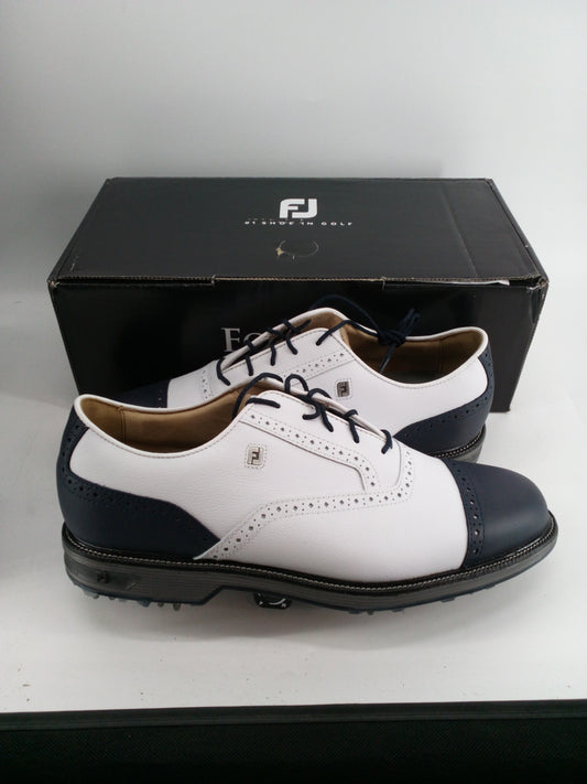 Footjoy Myjoys Premiere Series Tarlow Golf Shoes White Navy Blue 11 Wide