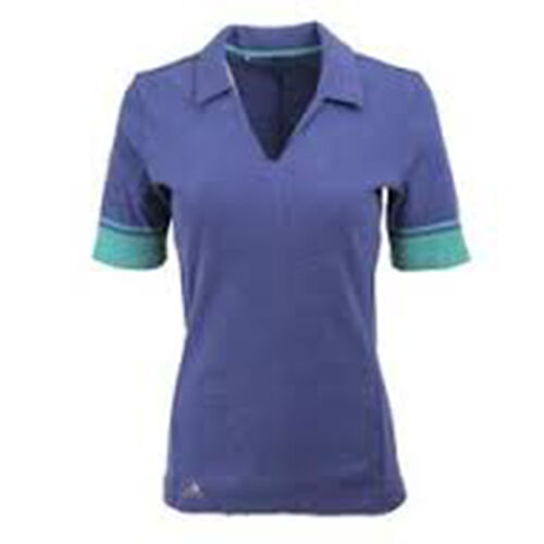 Adidas Short Sleeve Women's Golf Shirt Ladies Deep V-Neck Blue Rapume/Norgreen